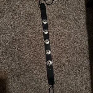 Black Leather Belt with Silver Accents